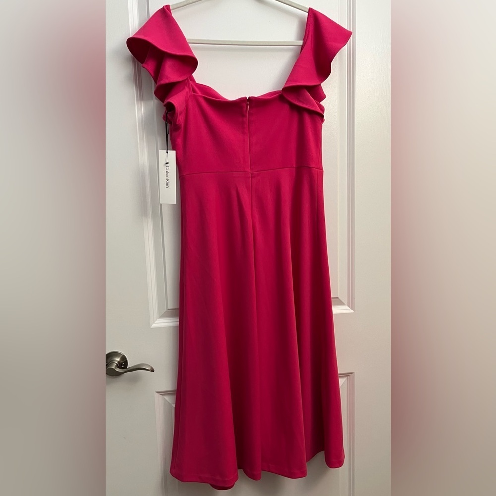 Calvin Klein Fuchsia Ruffle Sleeve Fit & Flare Dress – Size 8 (NWT) - Picture 4 of 8